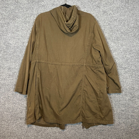 Old Navy Jacket Womens 1X Green Army Jacket Full Zip Snaps Plus Size Soft Hooded - Picture 9 of 10
